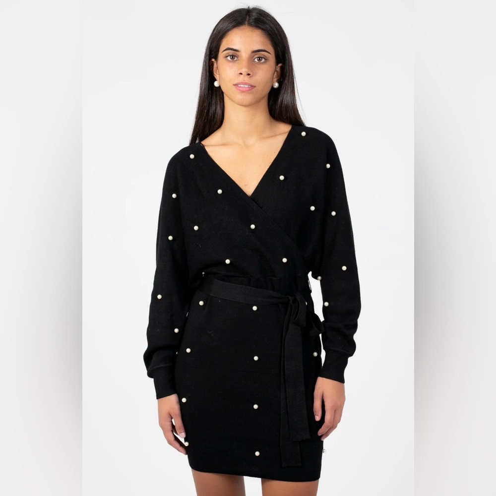 Honey Noa Pearl Embellished Sweater Dress